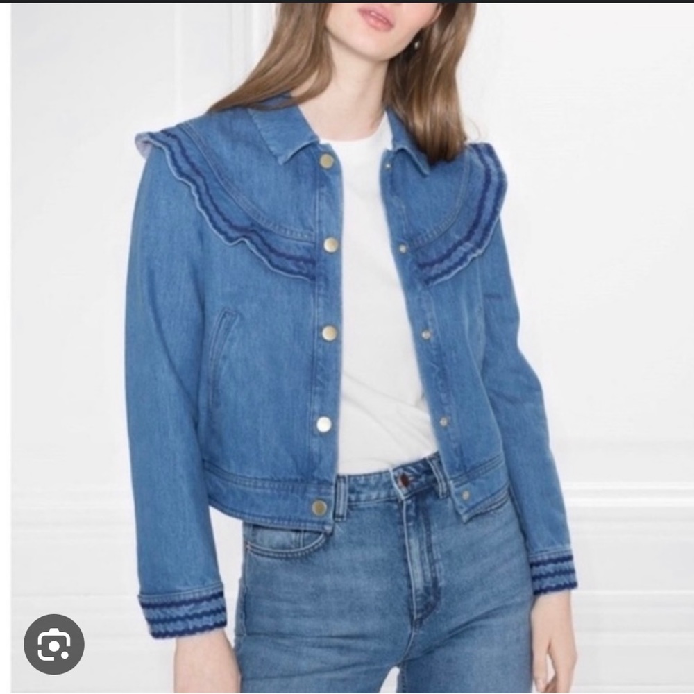 & Other Stories Frilled Denim Jacket, Size 6